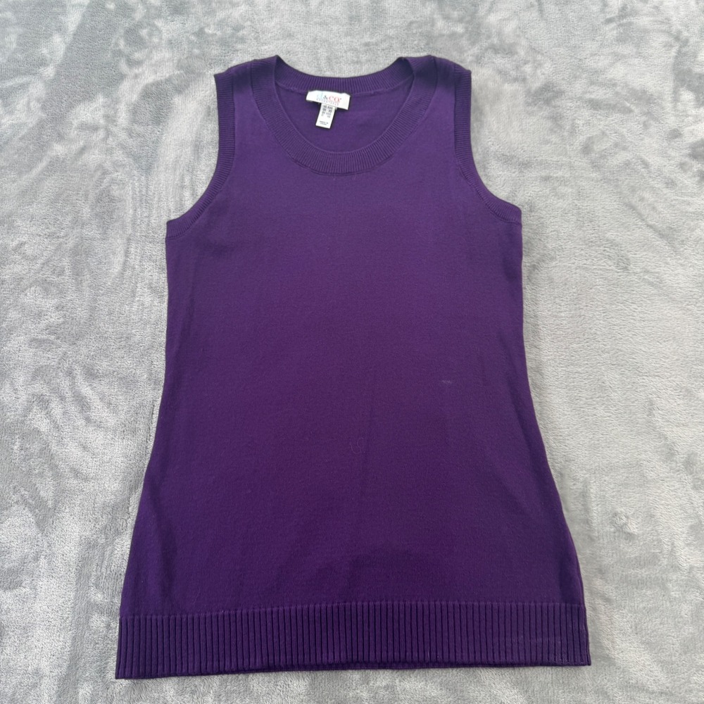 Denim & Co Essentials Purple Sleeveless Sweater Tank Top XXS Crew Neck Knit - Picture 2 of 7